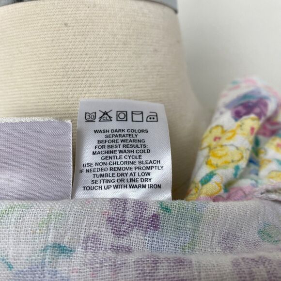 Vtg 90s Koret Womans Spring Floral Blouse Med Cotton Linen Short Sleeves Gauzy - Picture 9 of 9